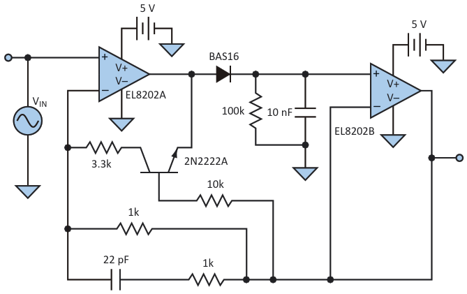 Добавление функции переключаемой обратной связи к простому диодному пиковому детектору повышает разрешение и точность даже при небольших входных сигналах
