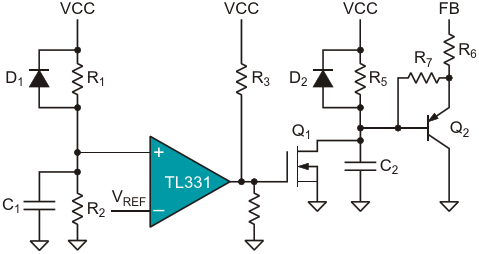 Primary-side clamp circuit uses a general-purpose comparator and a couple of small-signal transistors