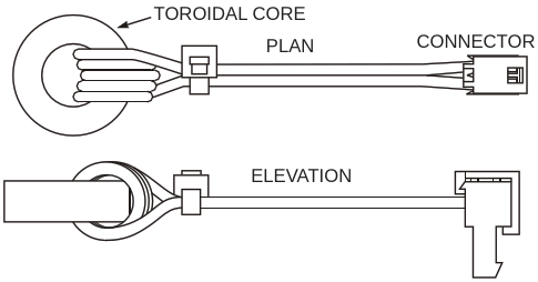 The primary winding (battery cable) passes through transformer T sub 1 /sub 's center