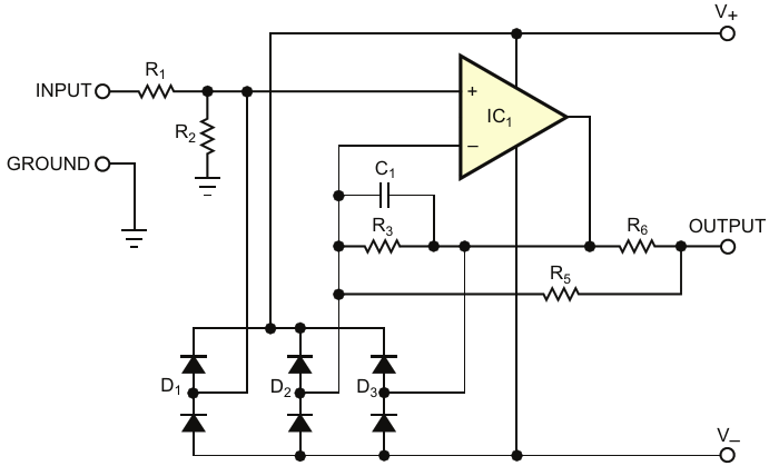 The conventional way to provide overvoltage protection is to add series resistors with the output node along with the clamping diodes to power-supply rails or other threshold voltages