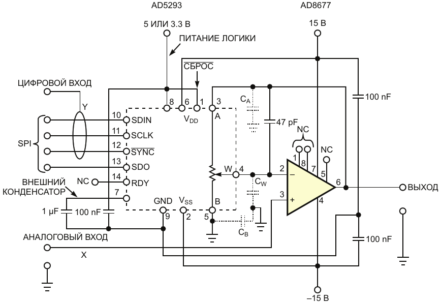 Резистивный ЦАП-потенциометр, образующий цепь обратной связи ...