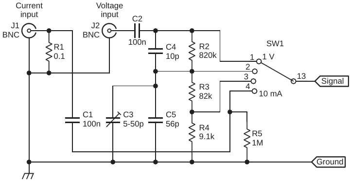 Input attenuator and current-mode switch