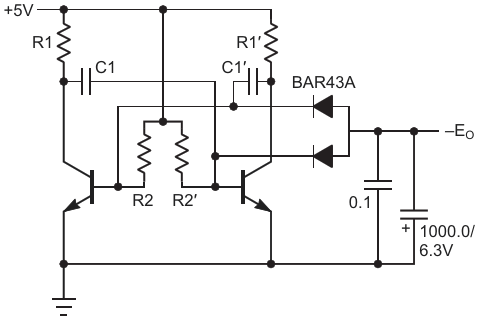 Simple local low-noise voltage converter that can be used when a simple negative supply of low voltage is required