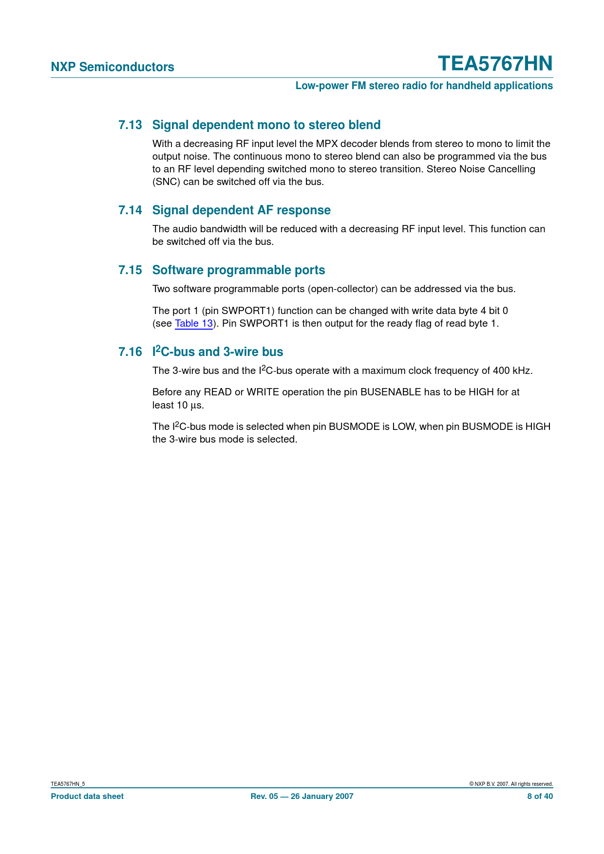 NXP Semiconductors TEA5767HN Low-power FM stereo radio for handheld applications
