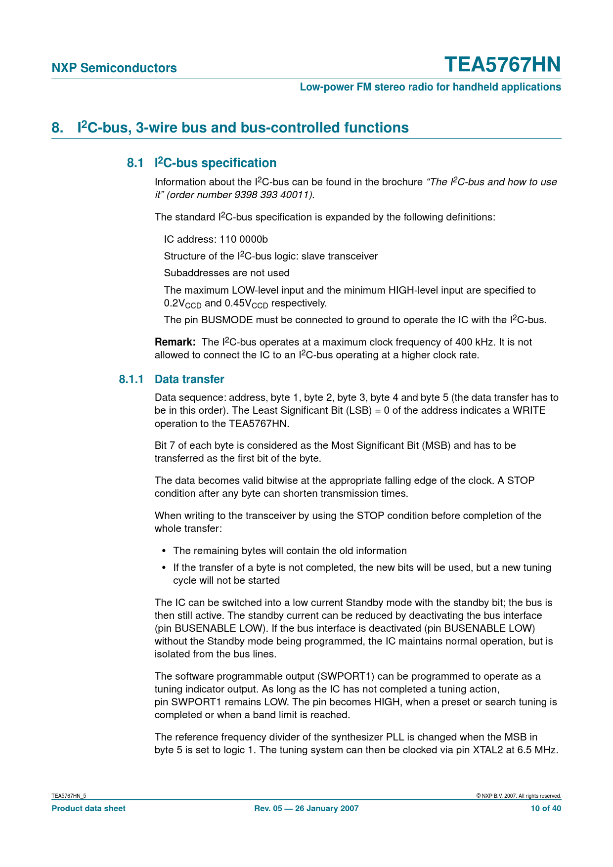 NXP Semiconductors TEA5767HN Low-power FM stereo radio for handheld applications