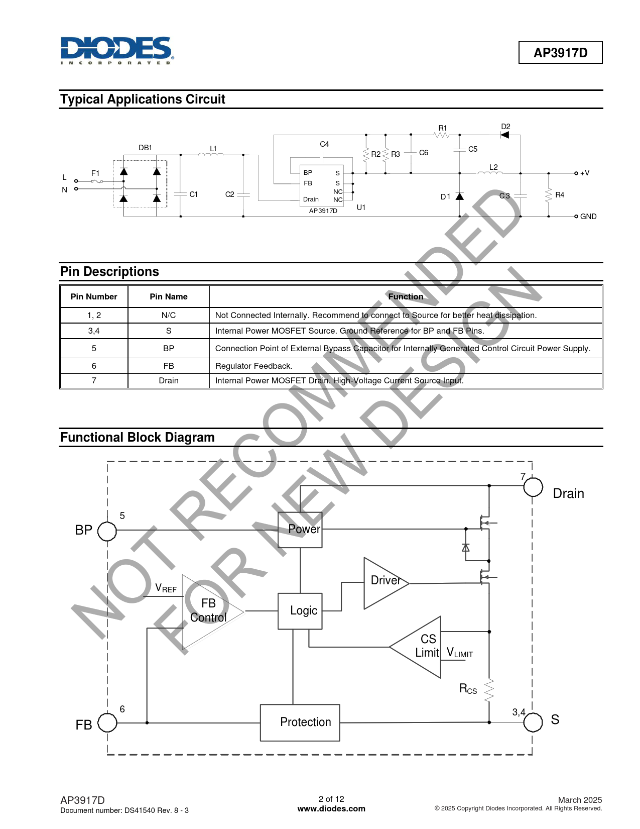 AP3917D Typical Applications Circuit Pin Descriptions Pin Number Pin Name Function Functional Block Diagram www.diodes.com