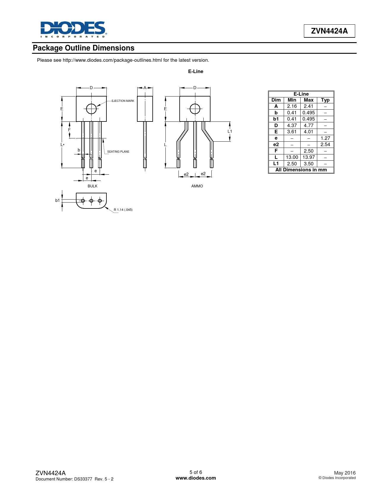 ZVN4424A Package Outline Dimensions E-Line Dim Min Max Typ All Dimensions in mm www.diodes.com