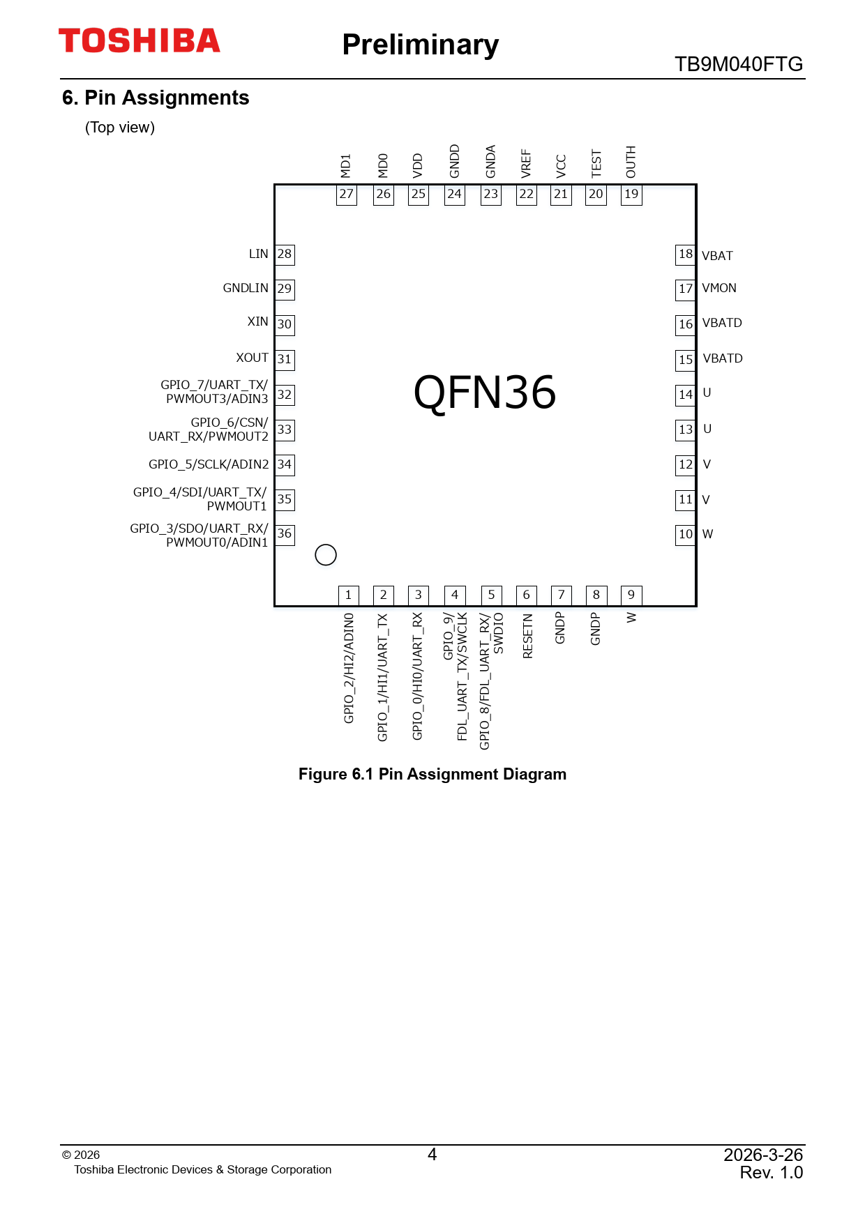 Preliminary 6 Pin Assignments Figure 6.1 Pin Assignment Diagram