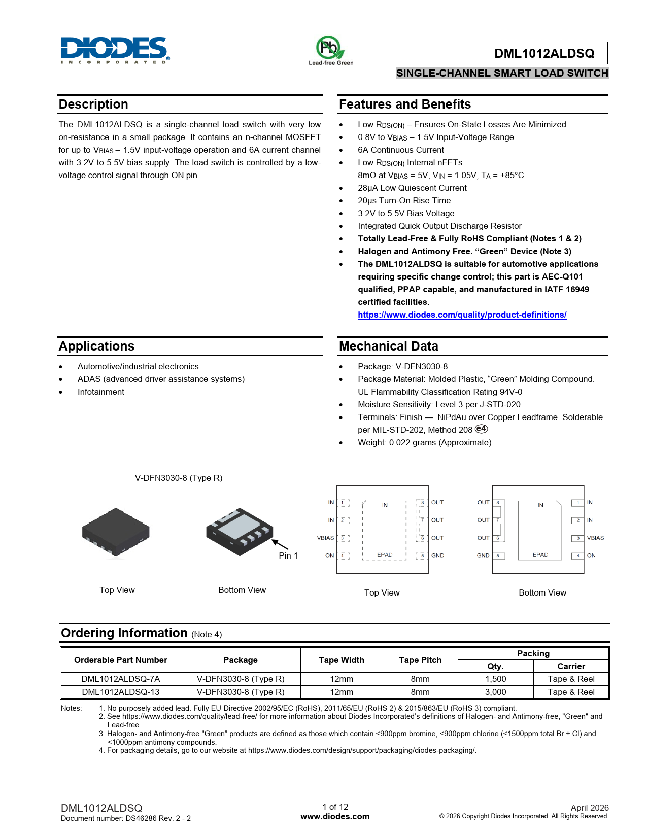 Datasheet DML1012ALDSQ Diodes