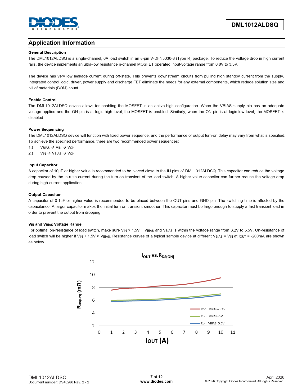 DML1012ALDSQ Application Information General Description Enable Control Power Sequencing Input Capacitor Output Capacitor