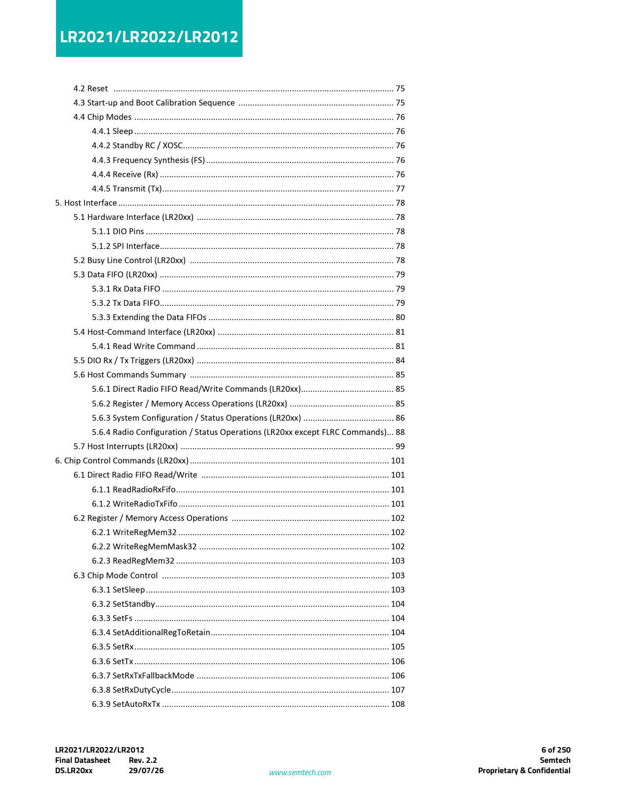 LR2021/LR2022/LR2012 6 of 250 Final Datasheet Rev 2.2 Semtech DS.LR20xx 29/07/26 Proprietary & Confidential
