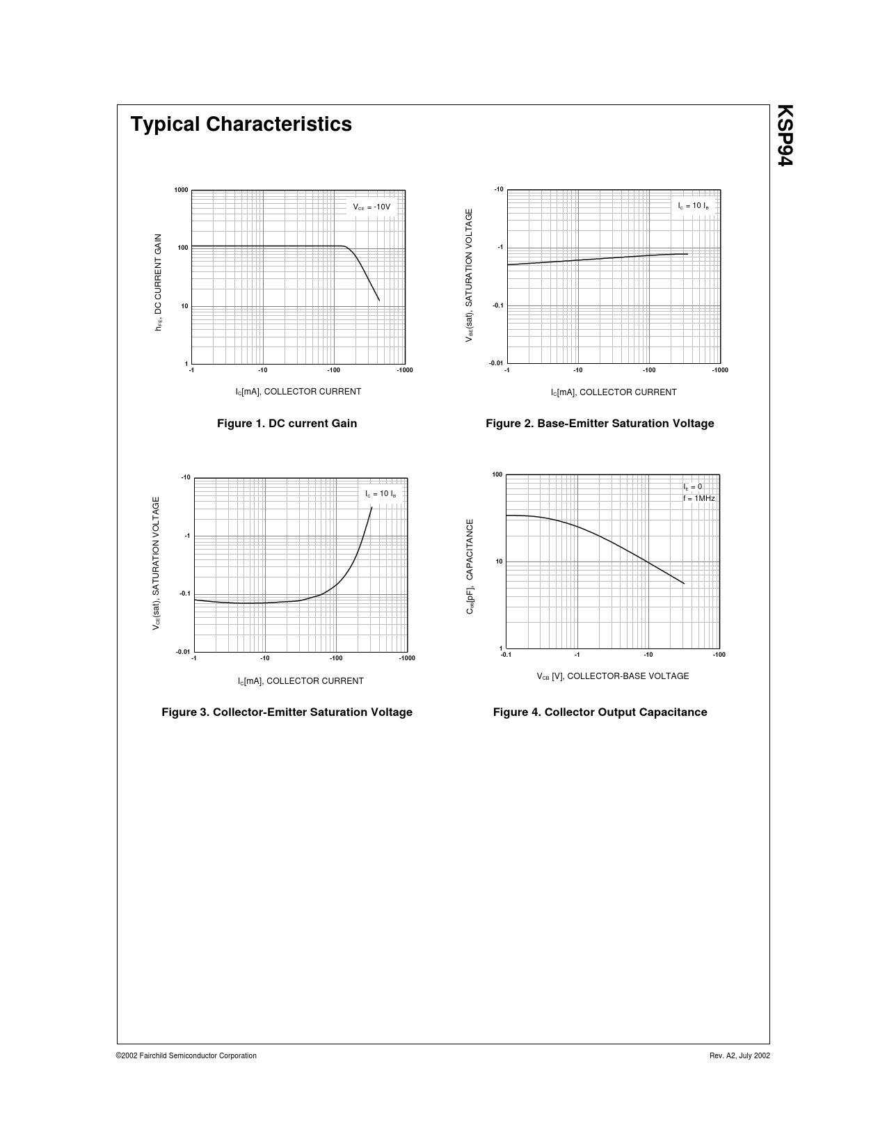 KSP Typical Characteristics 9 4 1000 -10 100 -0.1 -0.01 -100 -1000 Figure 1 DC current Gain