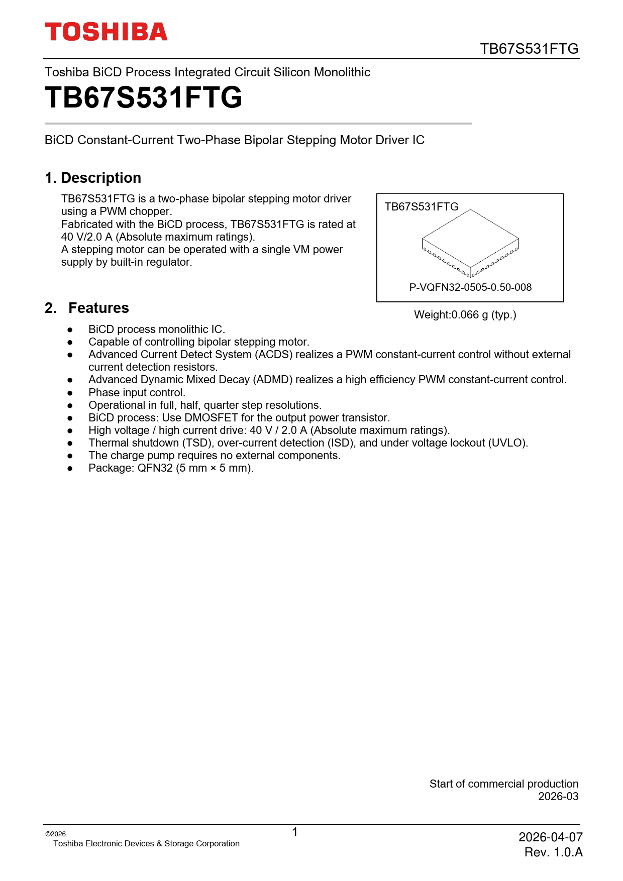 Datasheet TB67S531FTG Toshiba