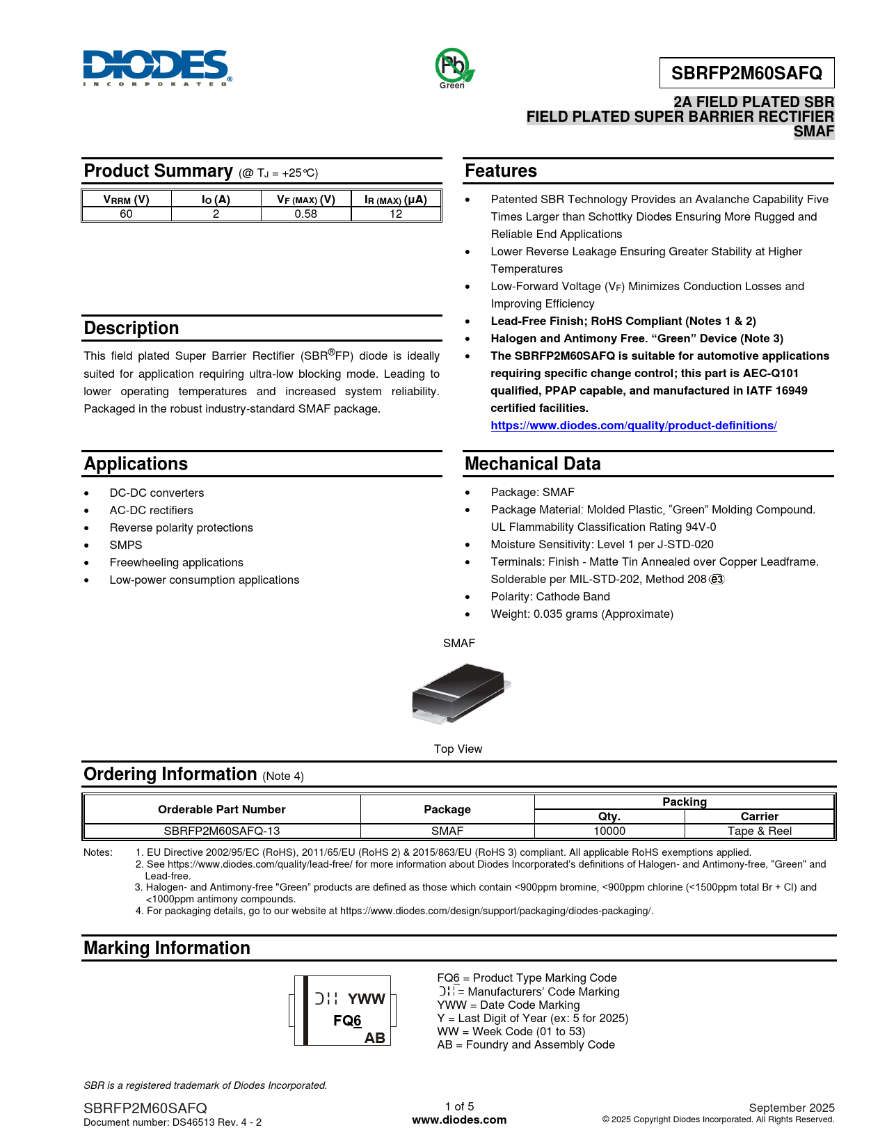 Datasheet SBRFP2M60SAFQ Diodes