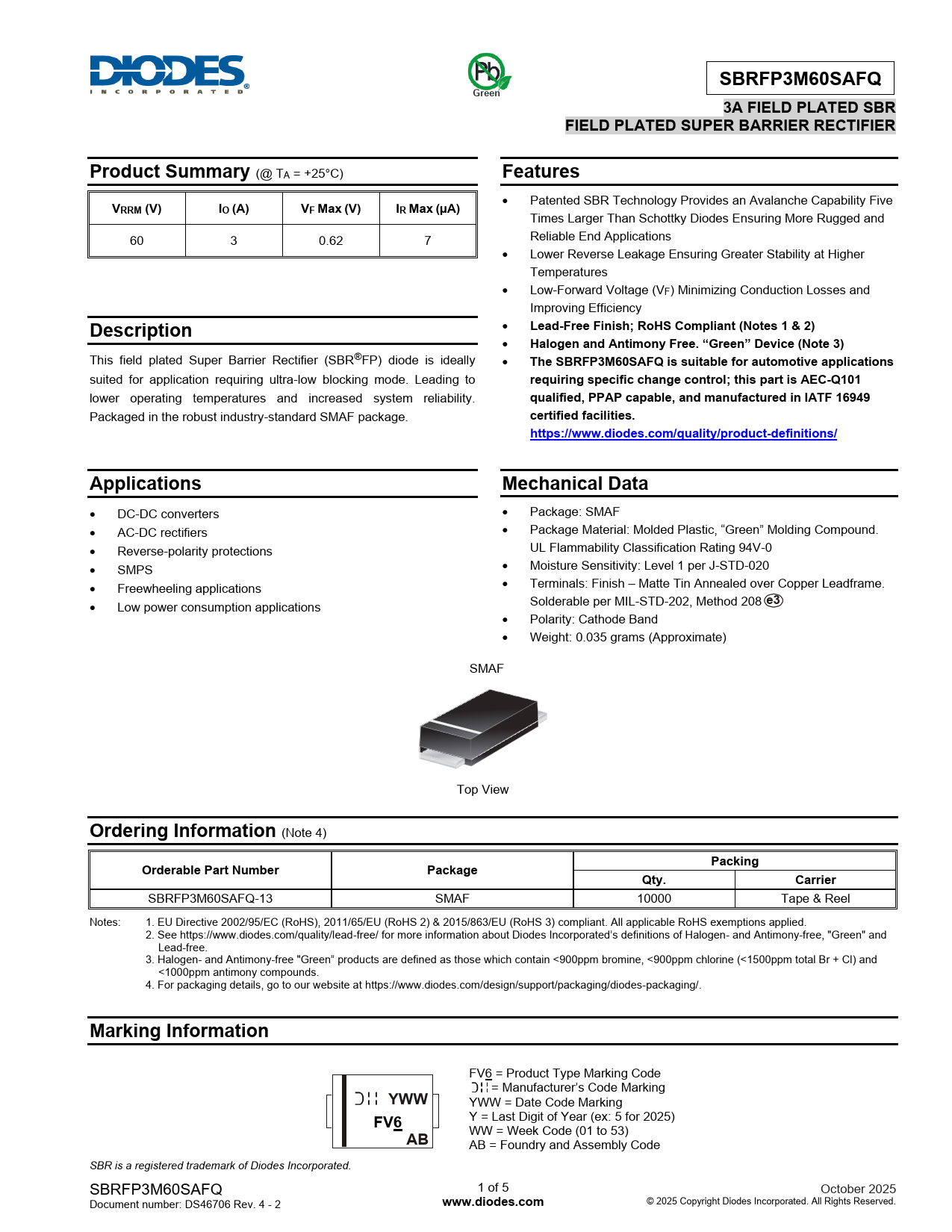 Datasheet SBRFP3M60SAFQ Diodes