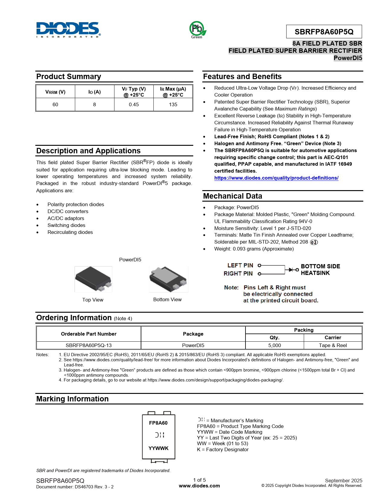 Datasheet SBRFP8A60P5Q Diodes