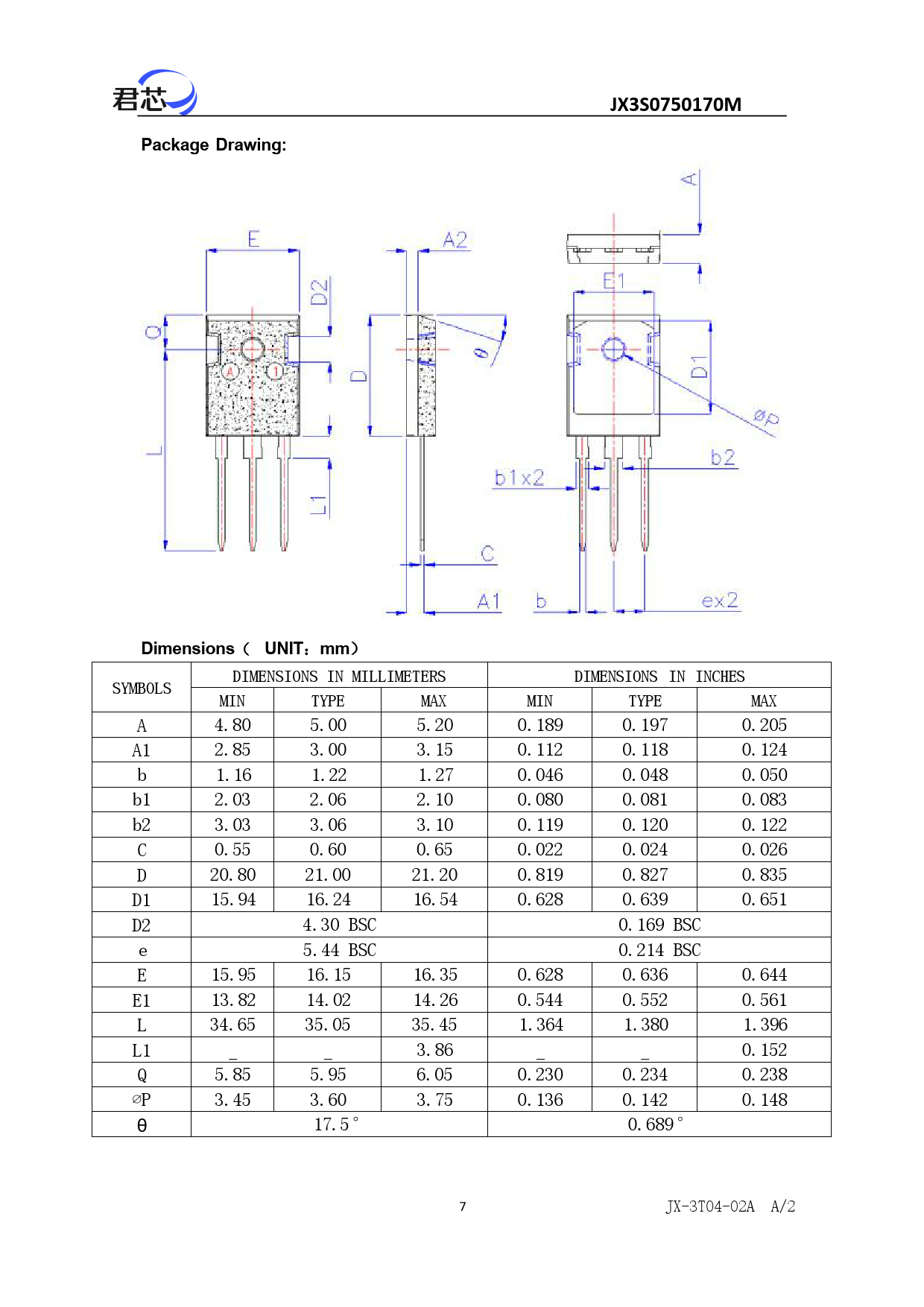 JX3S0750170M Package Drawing: Dimensions UNIT