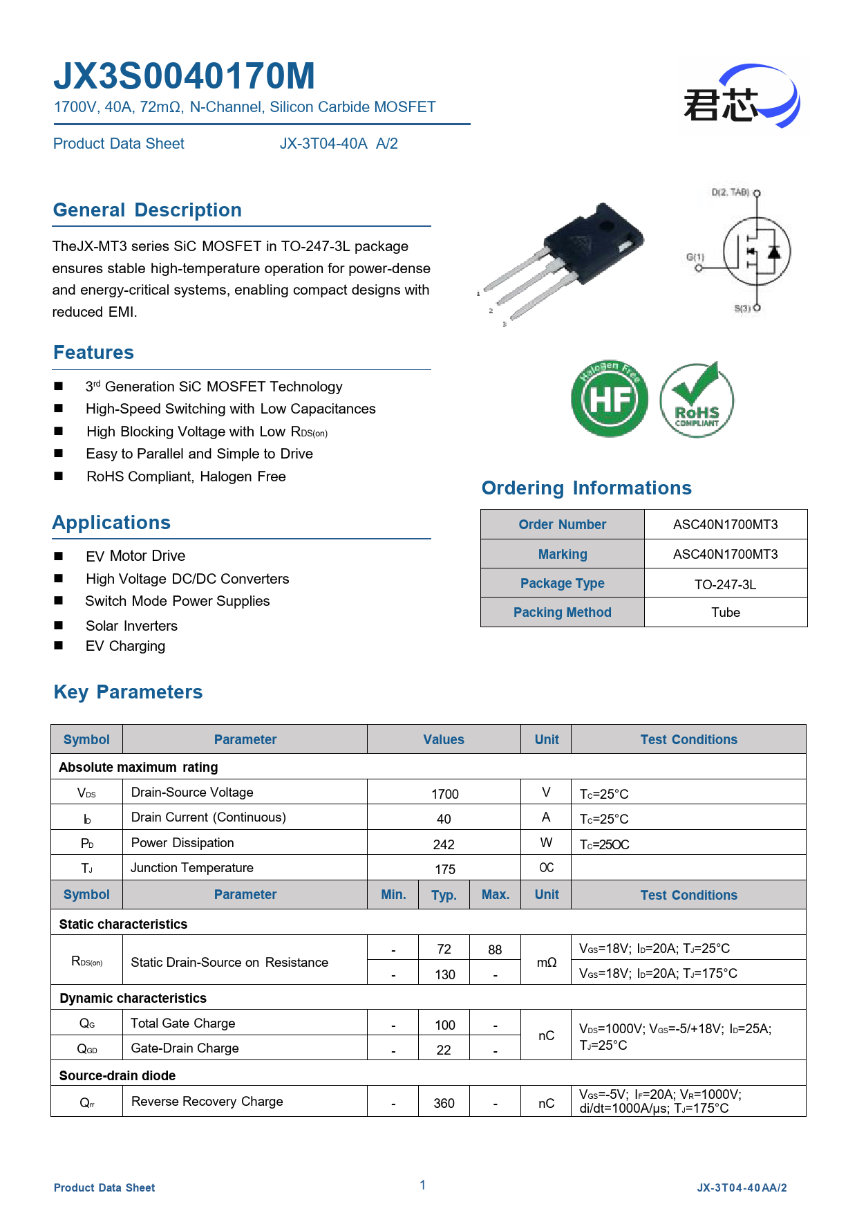 Datasheet JX3S0040170M JX Semiconductor