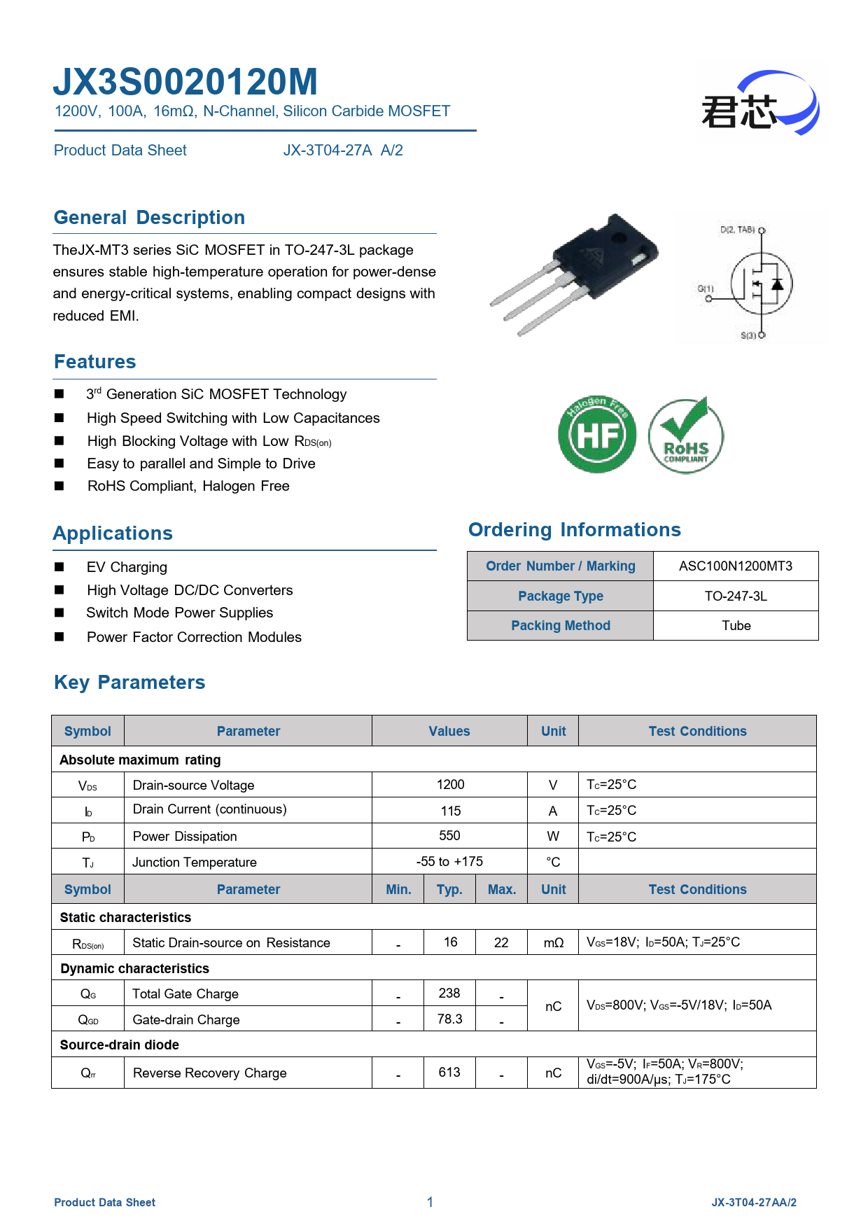 Datasheet JX3S0020120M JX Semiconductor