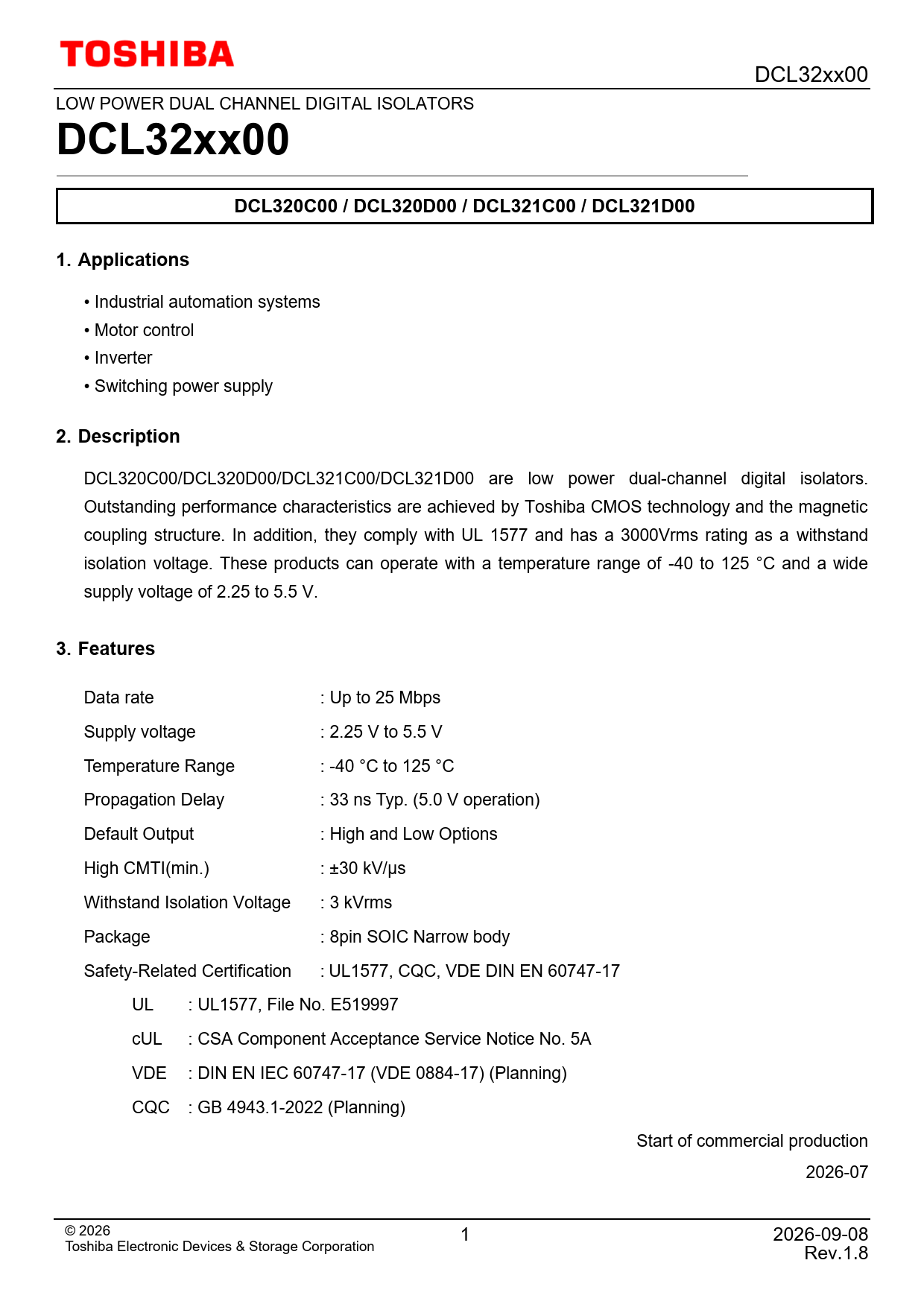 Datasheet DCL320C00 Toshiba