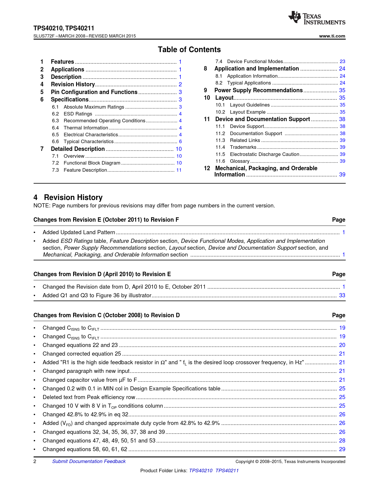 TPS40210, TPS40211 www.ti.com Table of Contents Features Applications Application and Implementation Description