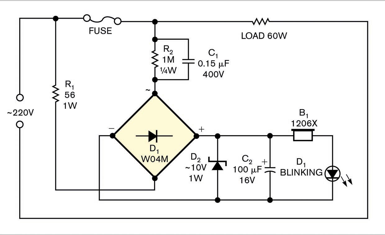 This circuit visually and audibly indicates ac-mains-fuse failure