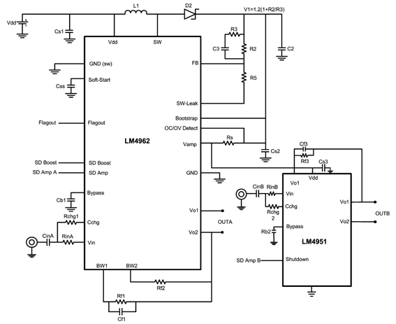 Схема включения LM4962 с LM4951