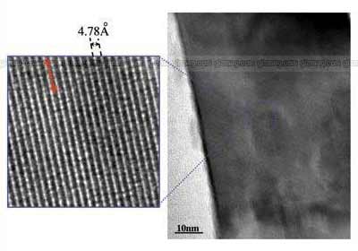 An electron micrograph of lithium nickel manganese oxide.