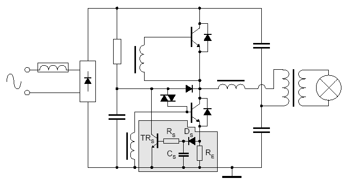 Figure 2. Transformer with short-circuit protection added (shown shaded grey)