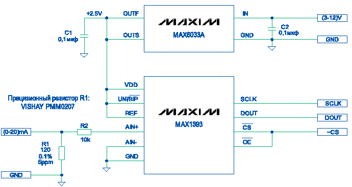 Пример использования источника опорного напряжения MAX6033