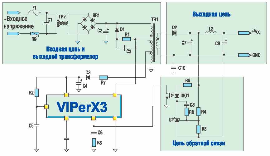 Принципиальная схема включения микросхемы семейства VIPer