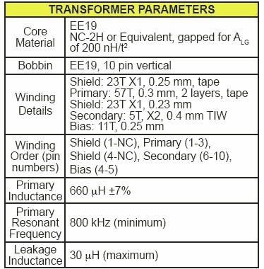 Параметры трансформатора 
