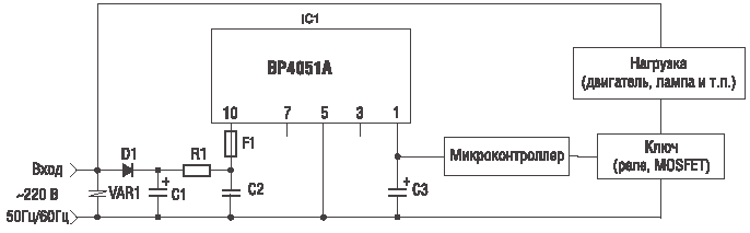 Обобщенная схема устройства с источником питания на модуле BP5041A