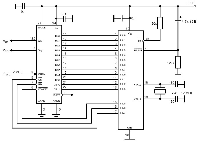 Сопряжение микроконтроллера с 12-битным параллельным АЦП AD7880