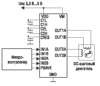 Схема включения двухканального драйвера для управления шаговым двигателем