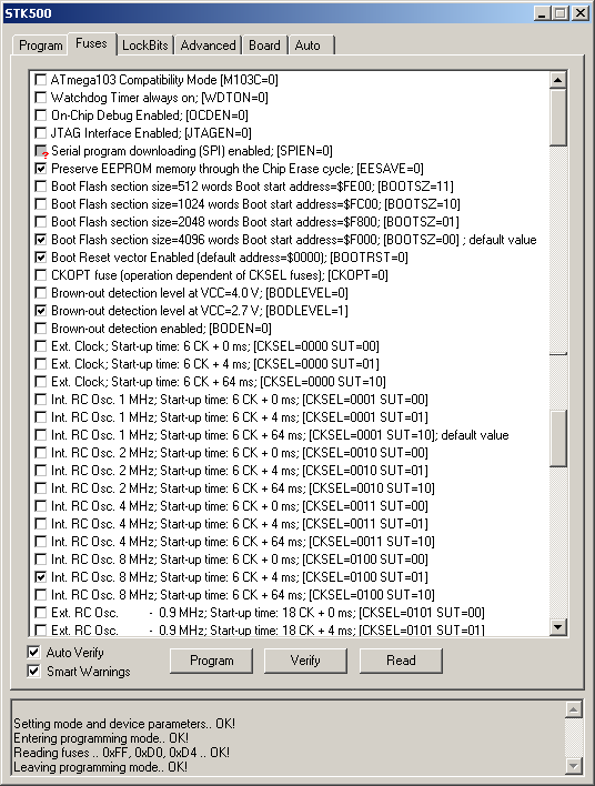 Fuse Settings in AVR-Studio