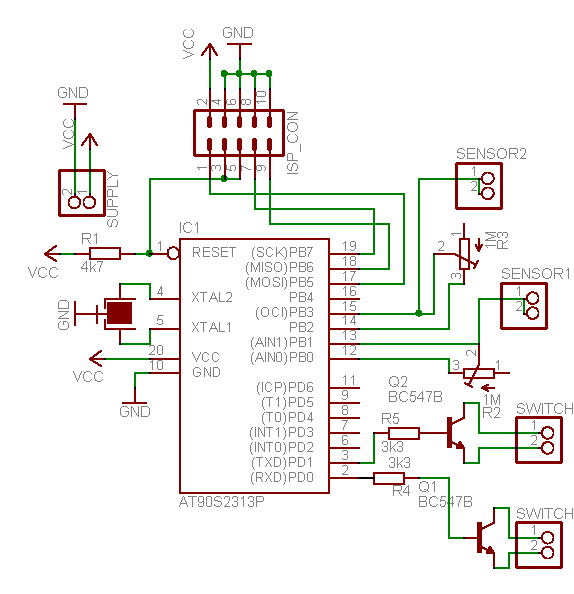 Схема датчика прикосновения на микроконтроллере AVR