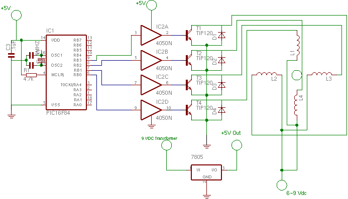 Схема Контроллер шагового двигателя