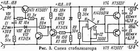 Схема стабилизатора двуполярного напряжения 5 В