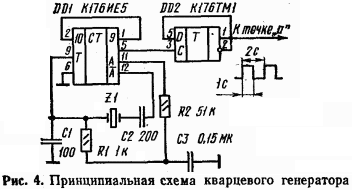 кварцевый генератор секундных импульсов схема