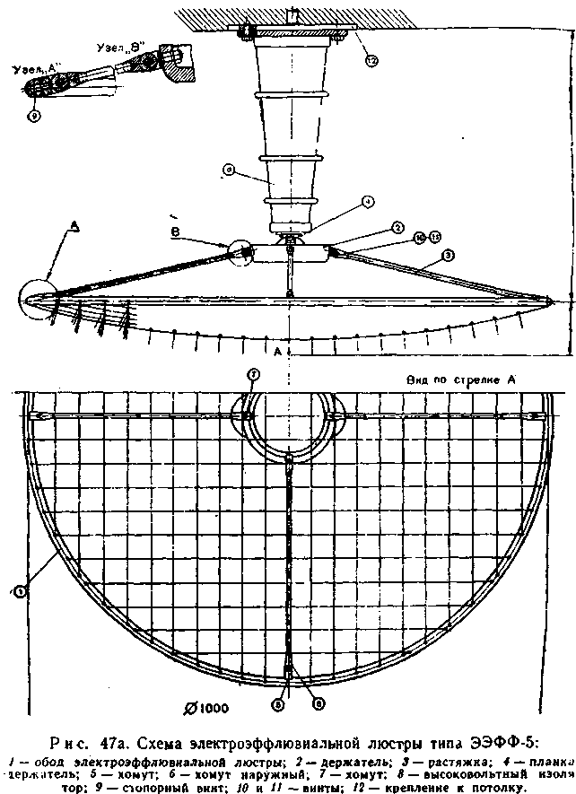 Схема электроэффлювиальной люстры ЭЭФФ-5