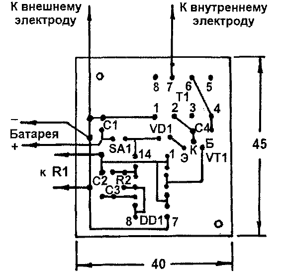 Печатная плата размерами 40 x 45 мм под трансформатор ТОТ-109