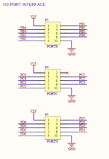 If built in peripheries are not used another device can be connected to the PORT B, C and D. Each port is connected to the 10-pin header. You could connect LCD display, Rotary Encoder, SD Card Reader, etc. with microcontroller. See my future posts.