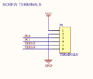 Screw terminals allow easily connect wires to microcontroller. Through this terminal you compose for example frequency counter of voltmeter, etc. Ground and 5 Volts are also presented on screw terminal.