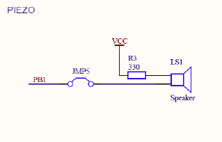 Piezo speaker can be connected to pin PB1 through JMP5.