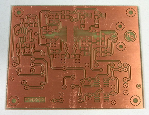 Bottom side of PCB (single side PCB, made by standard etching method)