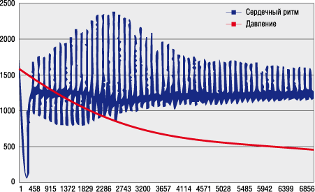 Кривые сердечного ритма и давления в манжете