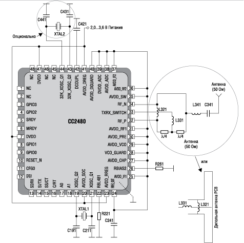 Схема включения СС2480 