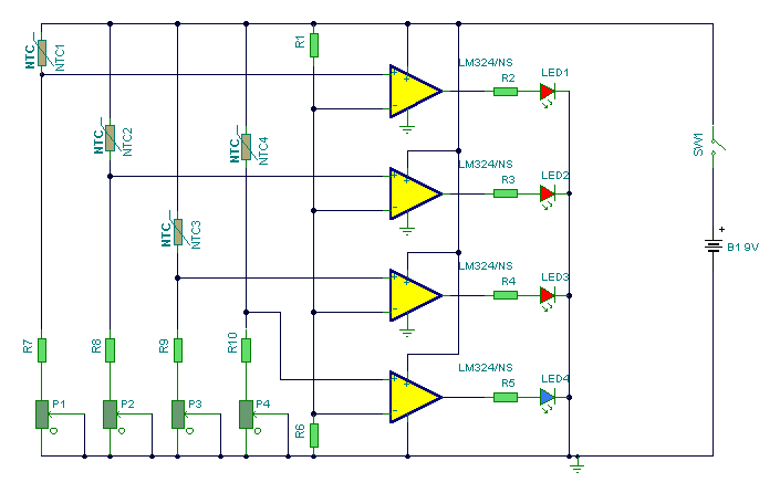 Hot Water Level Indicator - Circuit Diagram