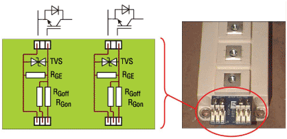 Схема и внешний вид платы согласования входов управления модуля IGBT (полумост)